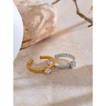 Yhpup popular corrente de metal de aço inoxidável zircônia cúbica aberto anel ajustável 18k pvd banhado requintado moda jóias atacado