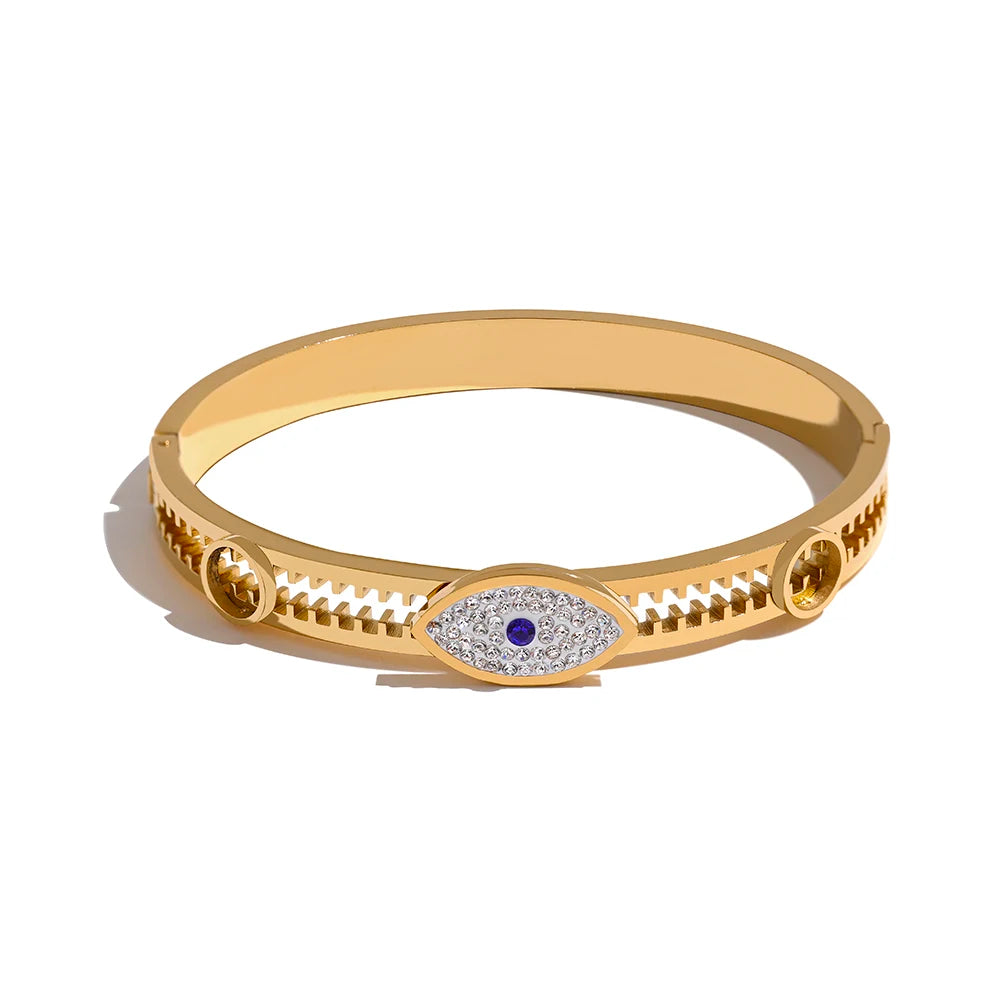 Yhpup 60mm declaração mau olhado aço inoxidável metal zircônia cúbica real banhado a ouro pulseira para mulheres moda jóias