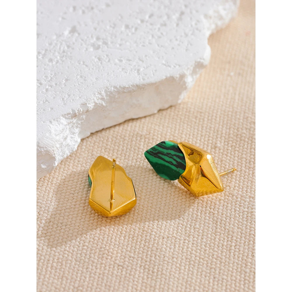 Yhpup 316l aço inoxidável malaquita pedra geométrica verde brincos de alta qualidade ouro moda jóias acessórios presente