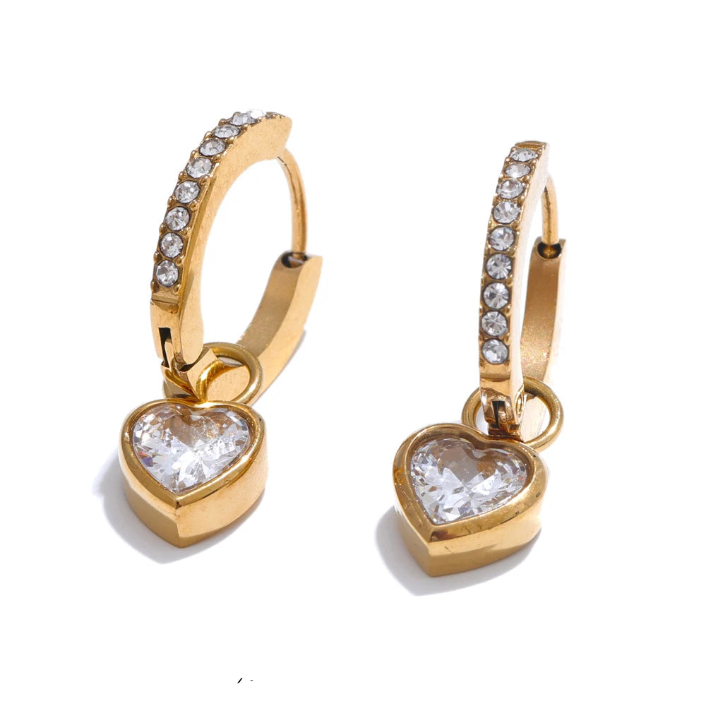 Yhpup delicado bling zircônia cúbica coração amor gota pequenos brincos de argola para mulheres de alta qualidade requintado jóias acessório presente