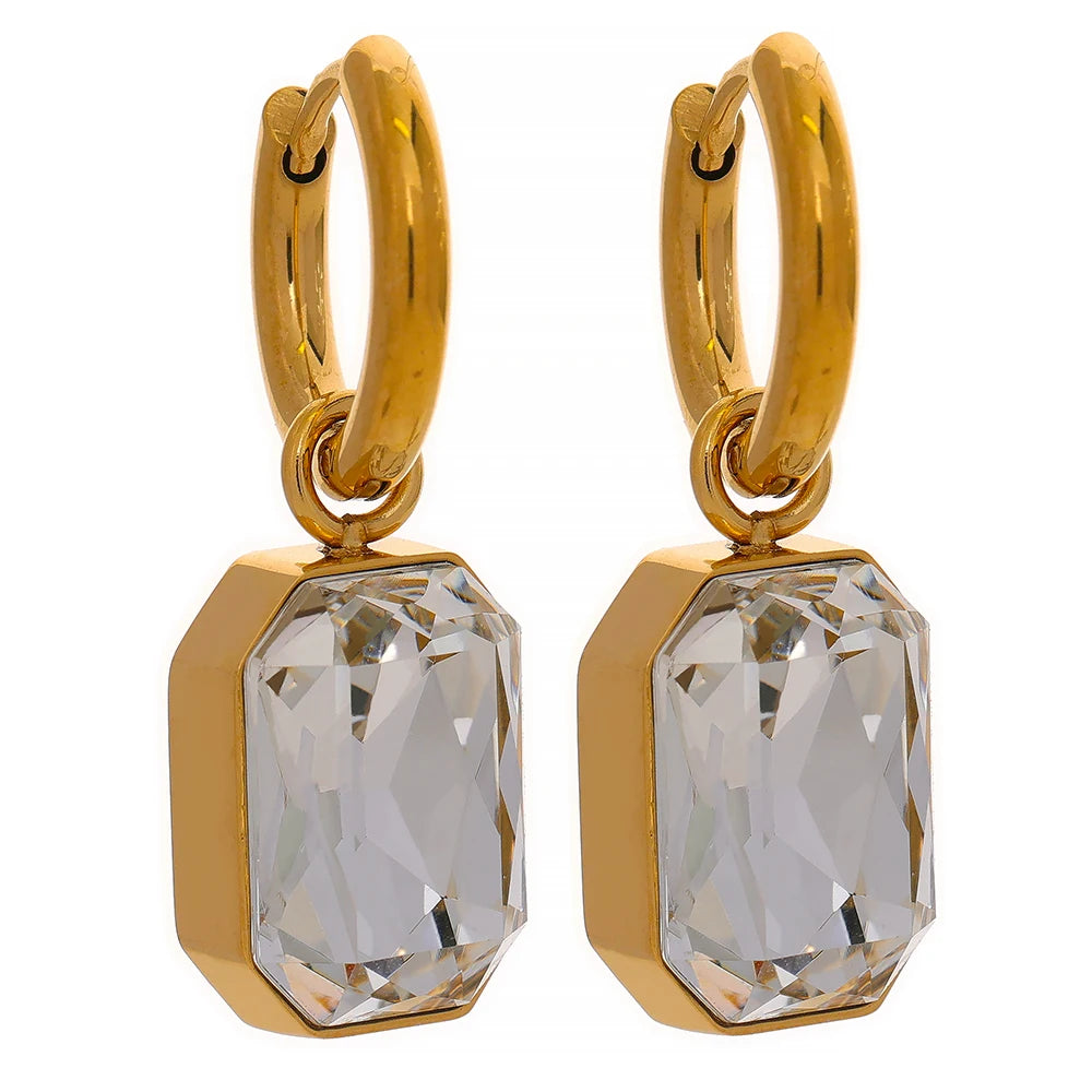 Yhpup Brincos pendentes de zircônia cúbica de aço inoxidável, brincos da moda banhados a ouro 18k, joias geométricas quadradas verdes