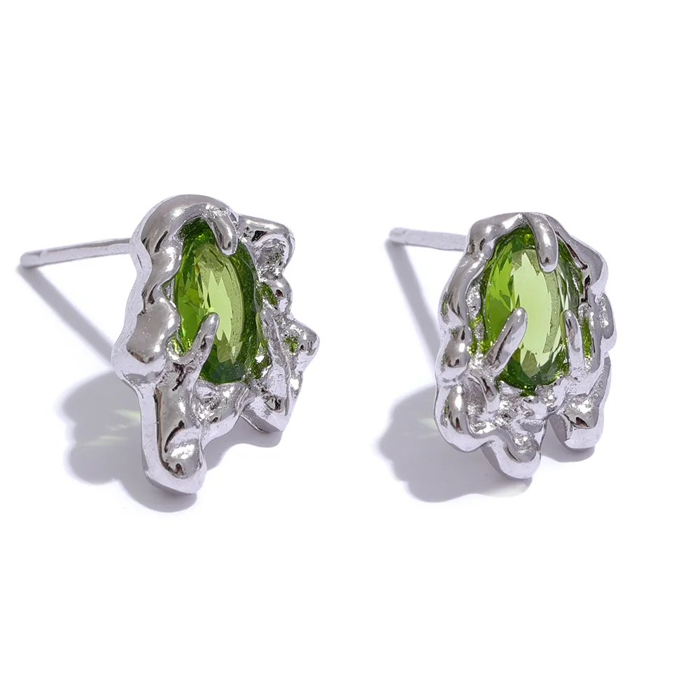 Yhpup-Brincos geométricos para mulheres, zircônia cúbica verde, prata esterlina, delicados, luxo, joias da moda, presente de festa, novo