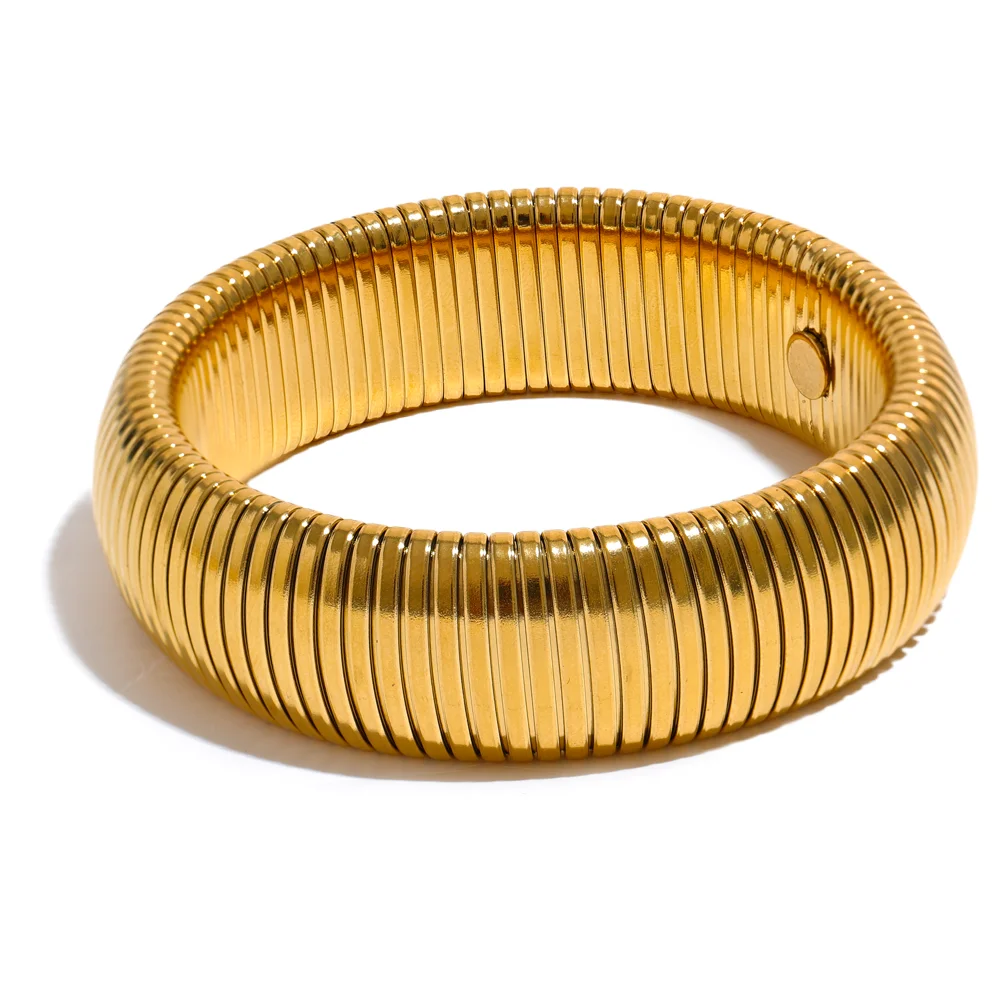 Yhpup pulseira de metal grosso elástica de aço inoxidável à prova d'água 18K banhada a ouro tendência moda unissex joias masculinas e femininas