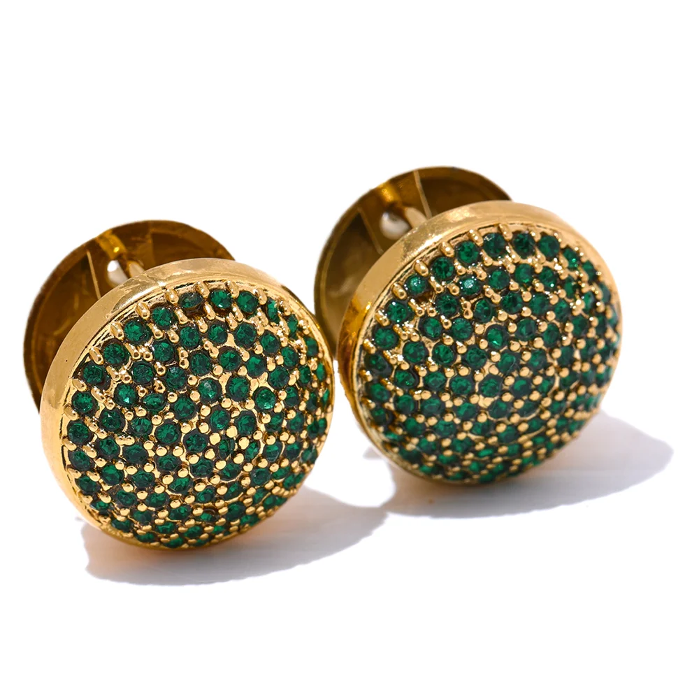 Yhpup luxo bling multi cor zircônia cúbica aço inoxidável redondo oco brincos de argola para mulheres à prova dwaterproof água moda jóias