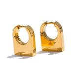 Yhpup brincos de argola geométricos retangulares de aço inoxidável, metal brilhante de alta qualidade, cor dourada 18k, textura banhada a pvd, joia, presente