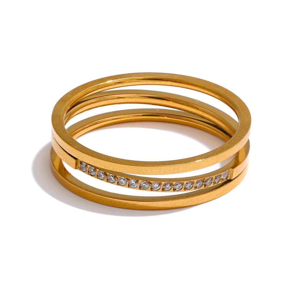 Yhpup 6789 # Anel de zircônia cúbica de aço inoxidável requintado ouro prata cor resistente a manchas metal na moda joias diárias