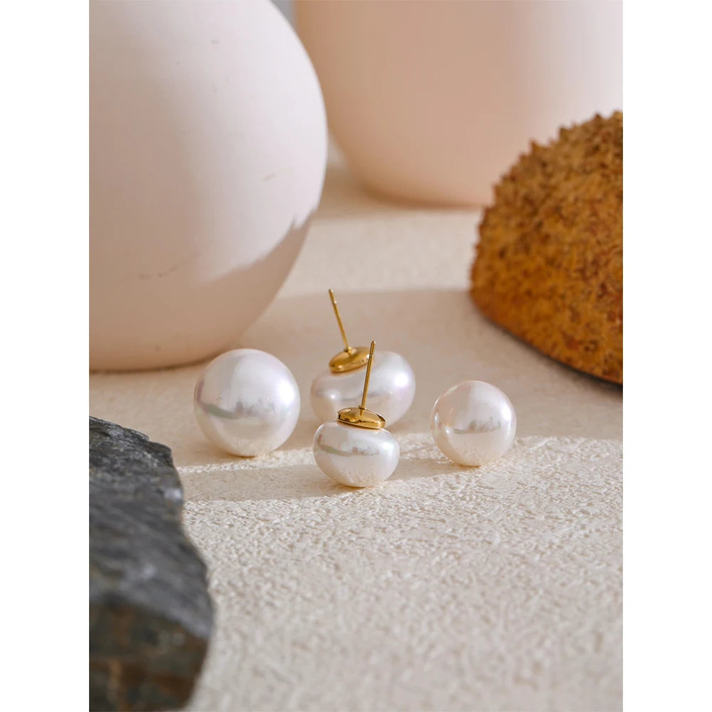 Yhpup 18/12mm estilo coreano pérolas simuladas brincos redondos versáteis acessórios diários de aço inoxidável moda jóias presente