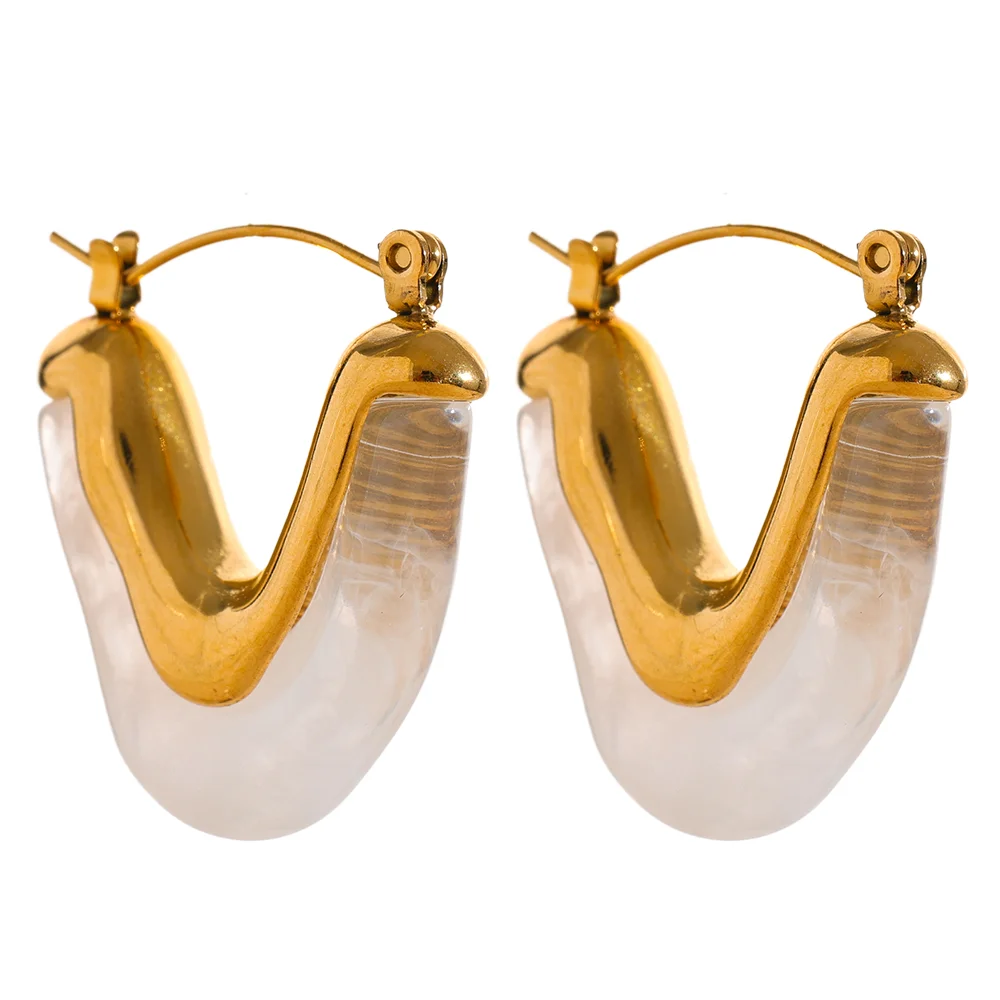 Yhpup moda ácido acético acrílico aço inoxidável v forma triângulo hoop brincos para mulheres temperamento charme jóias presente