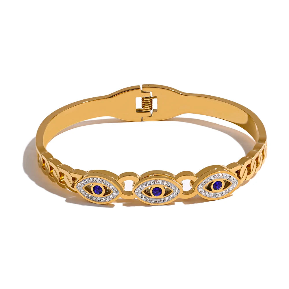 Yhpup charme turco mau olhado pulseira de aço inoxidável moda na moda zircão à prova dwaterproof água cor ouro jóias