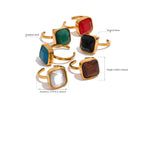 Yhpup opala colorida natural olho de gato pedra aço inoxidável quadrado aberto anel de alta qualidade à prova de ferrugem cor dourada joias de dedo