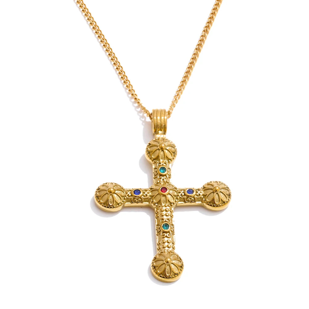 Yhpup declaração de aço inoxidável zircão cruz pingente colar vintage chegadas 18k banhado a ouro moda clássico jóias