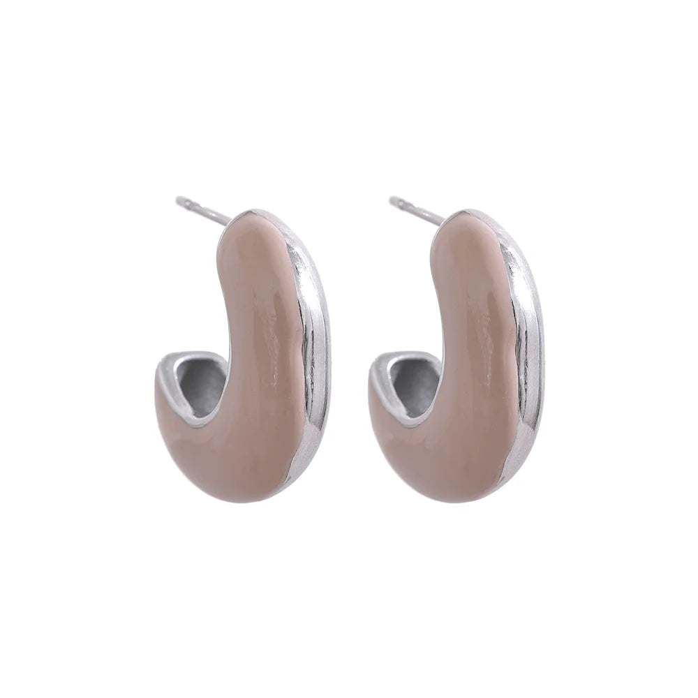 Yhpup Multicolor Esmalte Aço Inoxidável Geométrica Huggie Brincos Metal Alta Qualidade À Prova D' Água Jóias para Mulheres Bijoux Femme