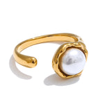 Yhpup elegante moda simulada pérolas aberto ajustável chique anel para mulher 316l aço inoxidável na moda coreano jóias presente