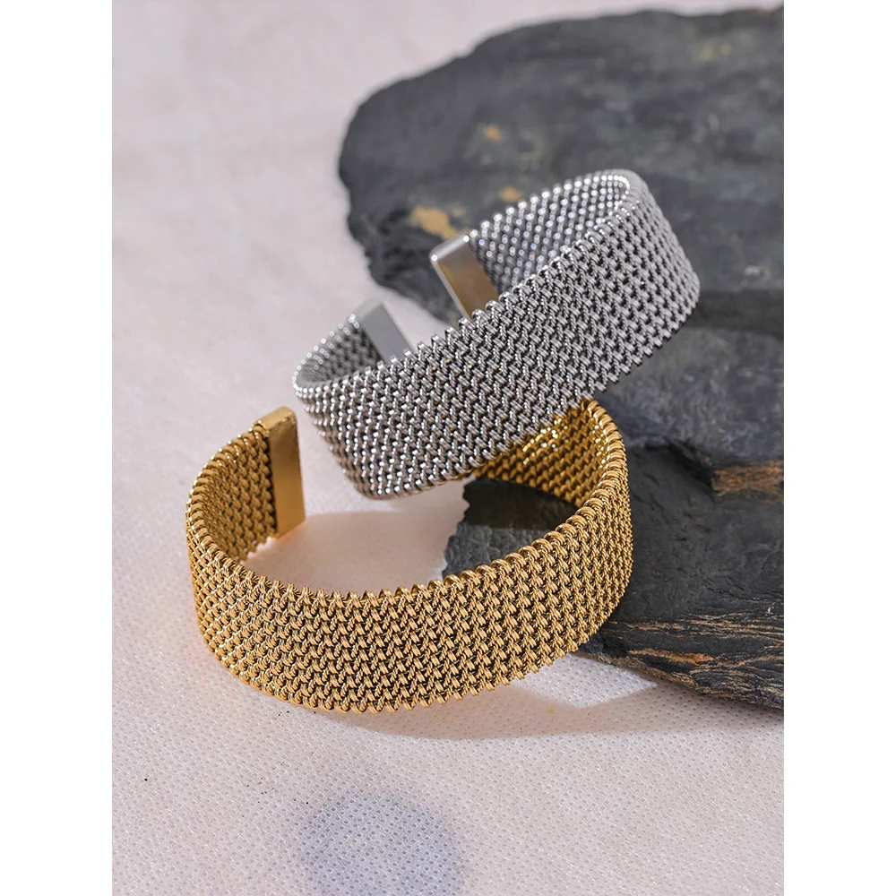 Yhpup 23mm à prova dwaterproof água de aço inoxidável metal ampla aberta pulseira para mulheres alta qualidade declaração textura jóias bijoux