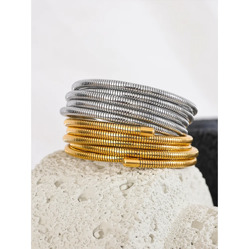 Pulseira Empilhável de Aço Inoxidável com Banho de Ouro - Lafemininy