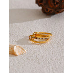 Yhpup Arrivals Anel empilhável redondo em camadas de aço inoxidável com zircônia cúbica requintada acessórios de joias para dedo