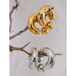 Yhpup Brincos redondos grossos em forma de C de aço inoxidável, joias incomuns, textura de metal à prova d'água, acessórios atraentes para mulheres, presente