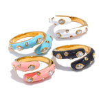 Yhpup doce ajustável y2k azul branco preto rosa esmalte zircônia cúbica requintado anel aberto dourado joias de aço inoxidável presente