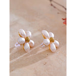 Yhpup brincos de pérola simulada, elegância dourada, flor, moda, aço inoxidável, dourado, diário, joias, recomendado