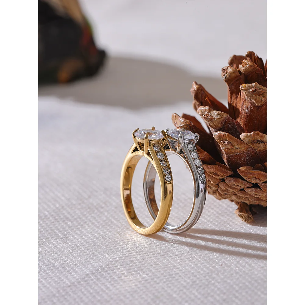 Yhpup 6789 aaa brilhante zircônia cúbica noivado anel de casamento para mulheres moda aço inoxidável premium clássico jóias 2024 presente