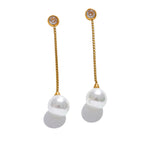 Yhpup coreano imitação de pérolas longa corrente pendurado balançar brincos para mulheres anti alérgico aço inoxidável charme jóias diárias