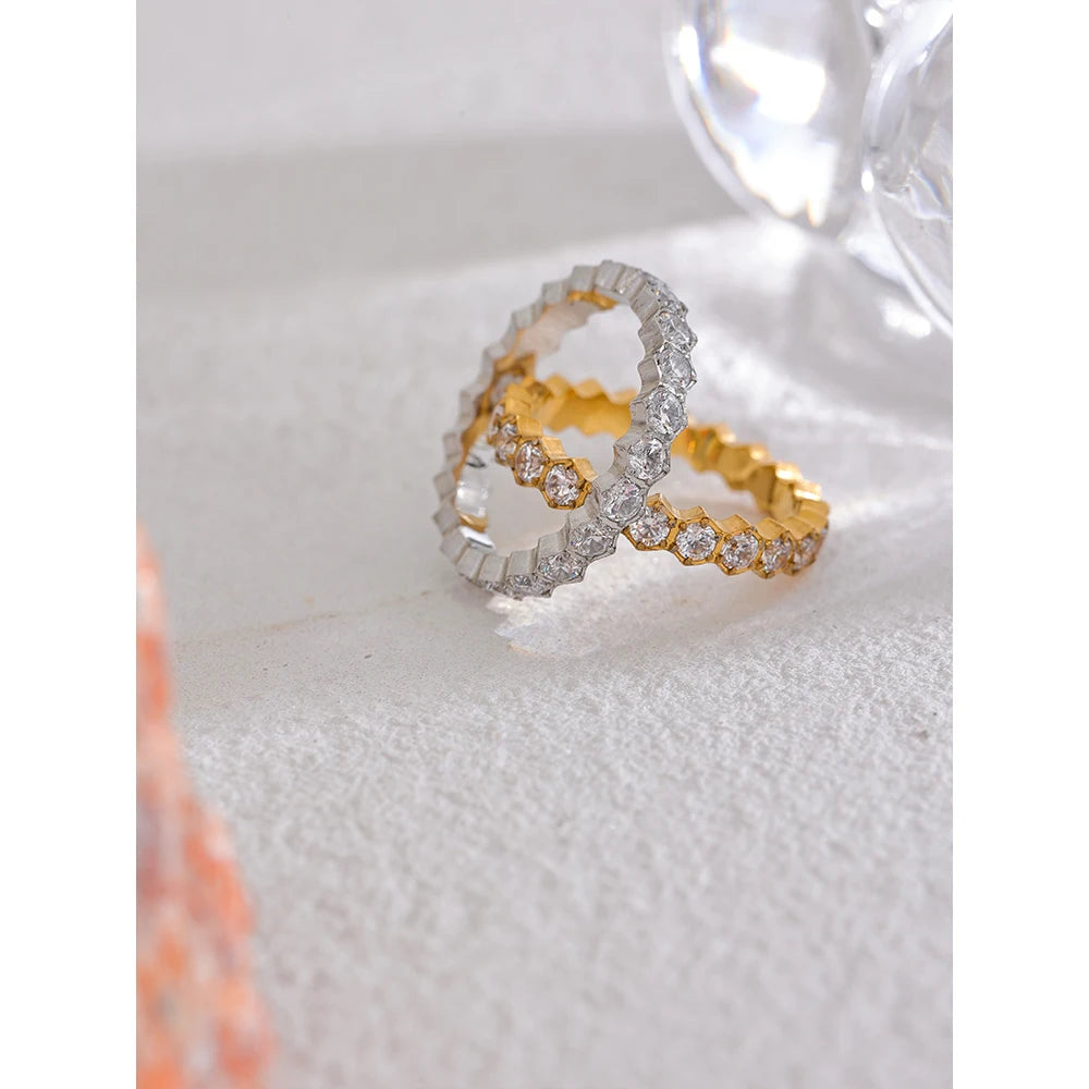 Yhpup requintado branco zircônia cúbica bling aço inoxidável clássico fino chique anel de luxo noivado casamento moda jóias presente