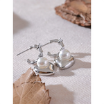 Yhpup-aço inoxidável coração cz brincos para mulheres, imitação de pérolas, prevenir alergia, jóias requintadas coreano, presente da moda