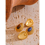 Yhpup gota de água pedra natural moda geométrica diária brincos vintage tigre lápis-lazúli charme jóias cor ouro pvd