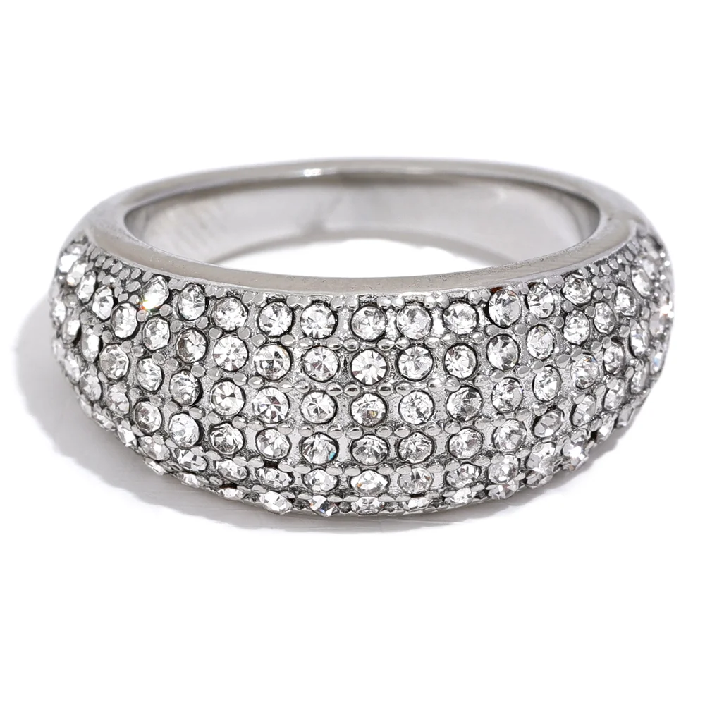 Yhpup luxo zircônia cúbica pavimentar aço inoxidável moda anel de alta qualidade feminino clássico requintado dedo jóias bijoux presente