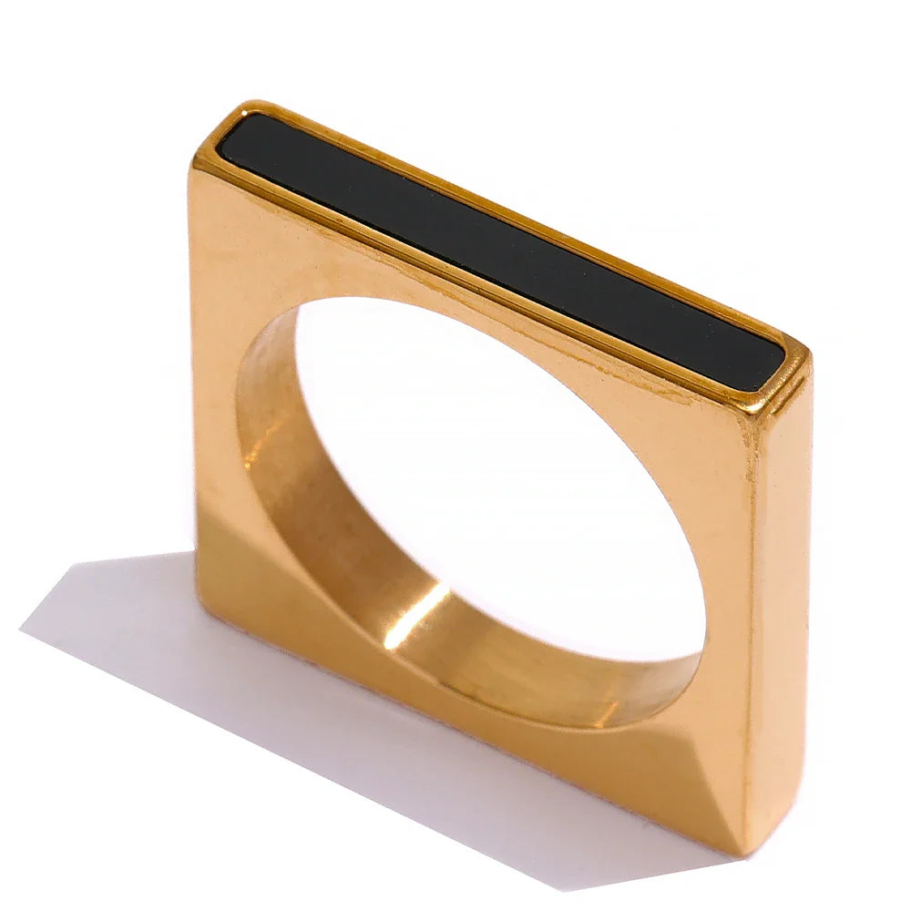 Yhpup minimalista geométrico quadrado anel de aço inoxidável acrílico moda simples temperamento ocidental anel para jóias femininas