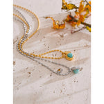 Yhpup 2025 aço inoxidável natural amazonita pedra pingente colar estilo coreano requintado moda jóias presente à prova dwaterproof água