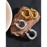 Yhpup brincos de argola grossos geométricos redondos de aço inoxidável de alta qualidade para mulheres charme metal simples joias da moda à prova d'água