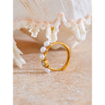 Yhpup elegante anel de zircônia com pérolas naturais para mulheres, aço inoxidável, temperamento dourado, chique, moda, joias à prova d'água
