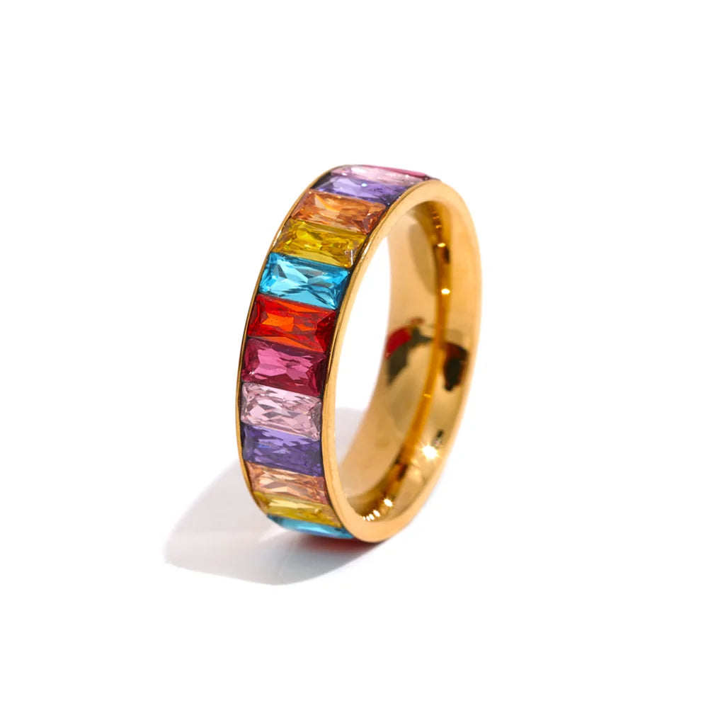 Yhpup delicado brilhante colorido zircônia cúbica aço inoxidável anel múltiplo de alta qualidade luxo cz bling popular moda jóias