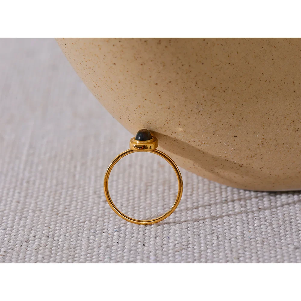Yhpup moda pedra natural aço inoxidável oval fino chique anel feminino 18k pvd banhado à prova dwaterproof água jóias acessórios 2024 presente