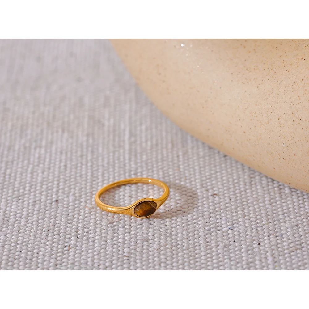 Yhpup chique pedra natural aço inoxidável moda anel minimalista cor de ouro à prova dwaterproof água frança jóias acessórios femininos presente