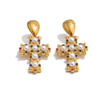 Yhpup vintage imitação de pérolas zircônia cruz brincos 18k cor ouro aço inoxidável joias populares 2025