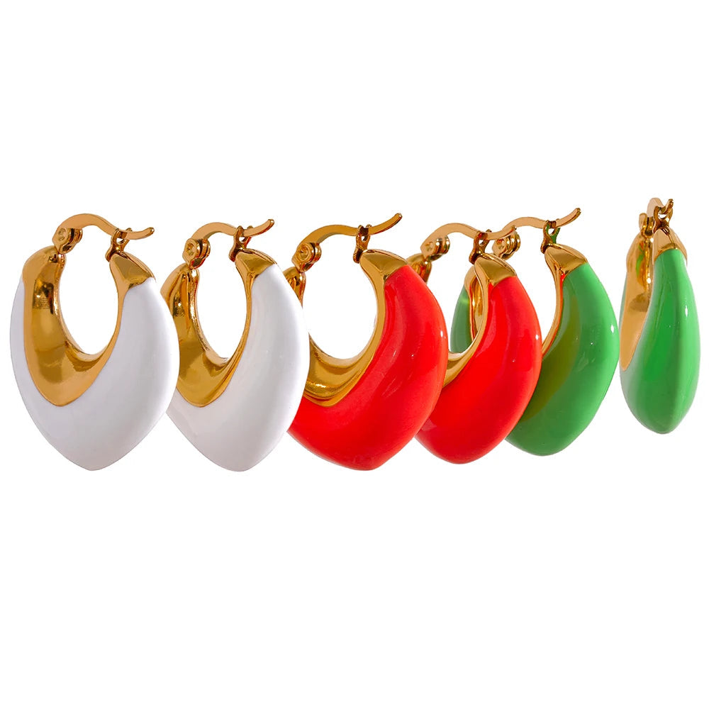 Yhpup multicolorido esmalte de aço inoxidável geométrico grosso brincos de argola feminino elegante metal à prova d'água joias para festa de verão