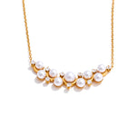 Yhpup elegância simulada pérolas zircônia cúbica colar pingente corrente de aço inoxidável moda romântico pescoço jóias recomendar