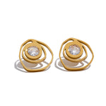 Yhpup novo aço inoxidável geométrico redondo irregular brincos moda zircônia cúbica metal temperamento jóias para mulher