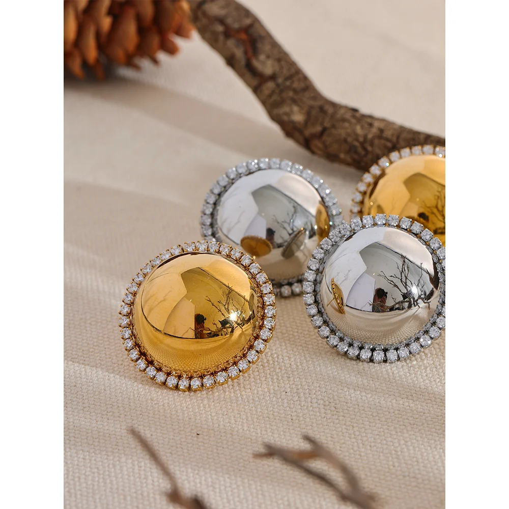 Yhpup 30mm suave aço inoxidável redondo grande brincos bling zircônia cúbica moda jóias de luxo à prova dwaterproof água para presente feminino