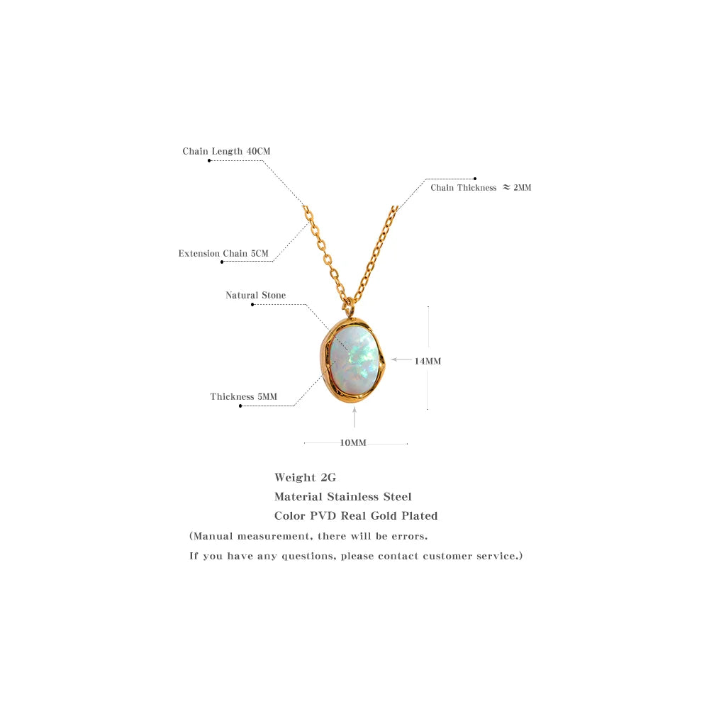 Yhpup requintado elegante processado opala pedra minimalista pequeno chique pingente colar 18k banhado a ouro jóias para presente feminino