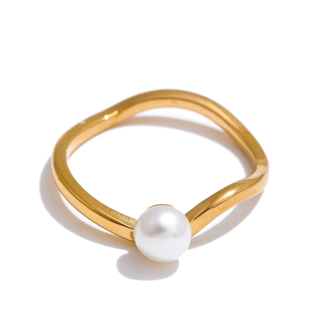 Yhpup 6789 # Anel ajustável de pérola natural de alta qualidade, moda requintada, banhado a ouro 18k, aço inoxidável, joia exclusiva, presente