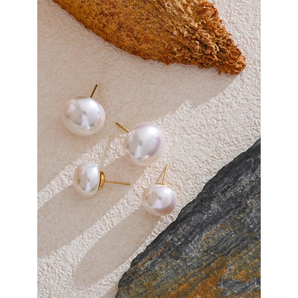 Yhpup 18/12mm estilo coreano pérolas simuladas brincos redondos versáteis acessórios diários de aço inoxidável moda jóias presente