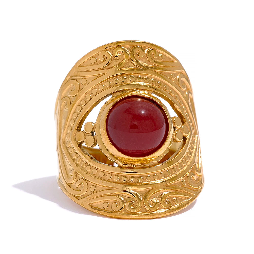 Yhpup vintage vermelho azul pedra natural anel aberto de aço inoxidável joias da moda para mulheres