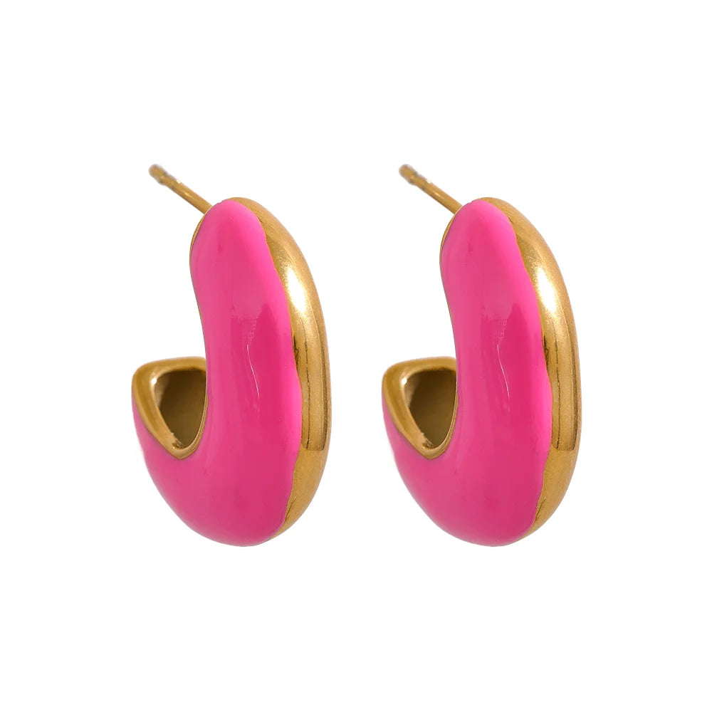 Yhpup Multicolor Esmalte Aço Inoxidável Geométrica Huggie Brincos Metal Alta Qualidade À Prova D' Água Jóias para Mulheres Bijoux Femme