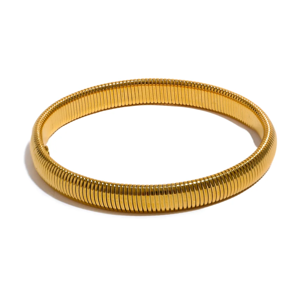 Yhpup pulseira de metal grosso elástica de aço inoxidável à prova d'água 18K banhada a ouro tendência moda unissex joias masculinas e femininas