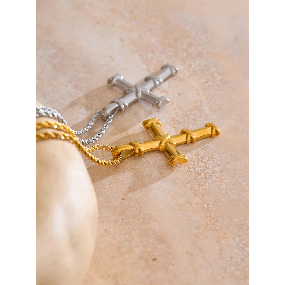 Yhpup 316l aço inoxidável cruz clássico colar pingente ouro & platina pvd banhado colar personalizado jóias novo