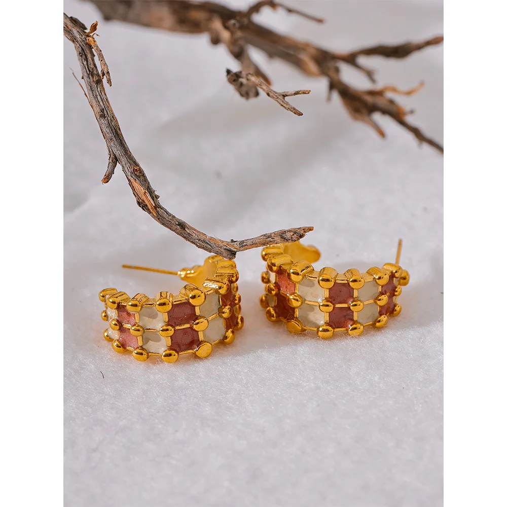 Yhpup moda esmalte aço inoxidável c-forma geométrica incomum brincos cor de ouro charme metal versátil jóias bijoux femme