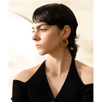 Yhpup 37mm à prova de ferrugem aço inoxidável redondo oco grandes brincos femininos charme textura de metal declaração cor de ouro jóias novo